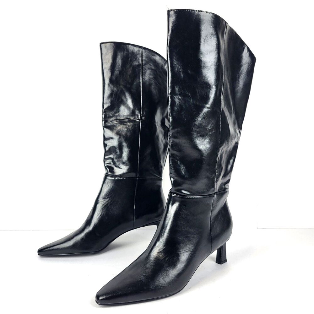 Steve Madden Womens Newlyn Knee High Kitten Heeled Boot Pull on Black Size 11M